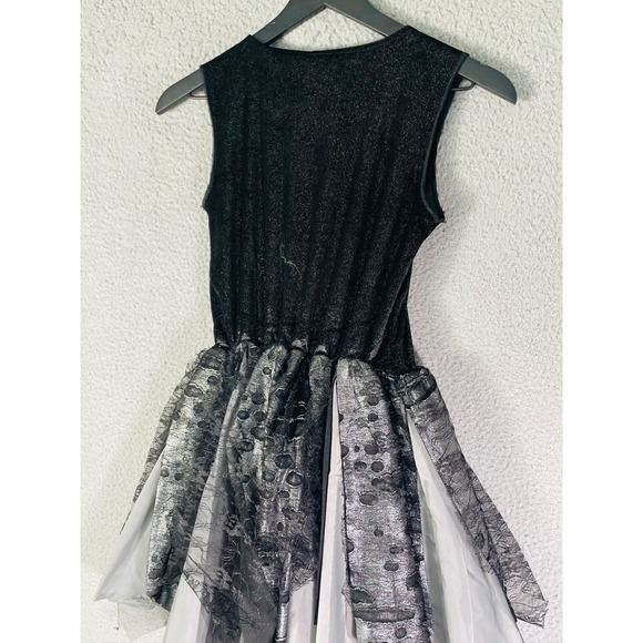 Spirit Halloween Dress Girls Large Black Silver Lace Costume Party Witch - Picture 7 of 11